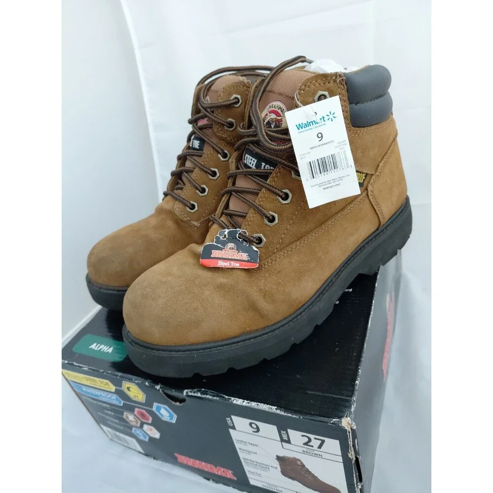 9 Mens  Work Boot BRAHMA, Waterproof Sueded, Bravo Brown Leather Steel Toe